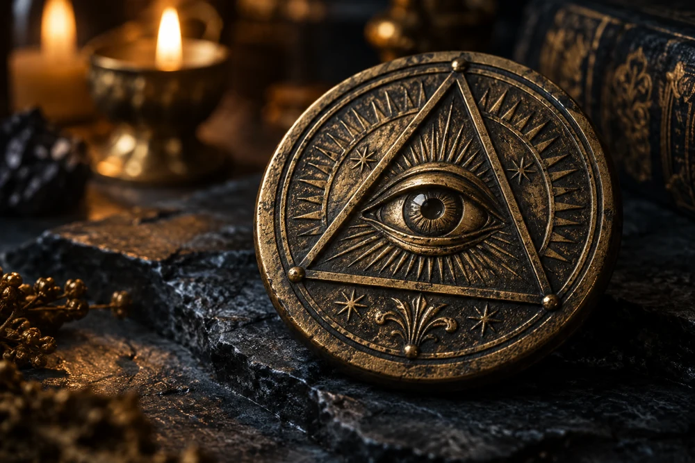 An eye symbol on an antique medallion